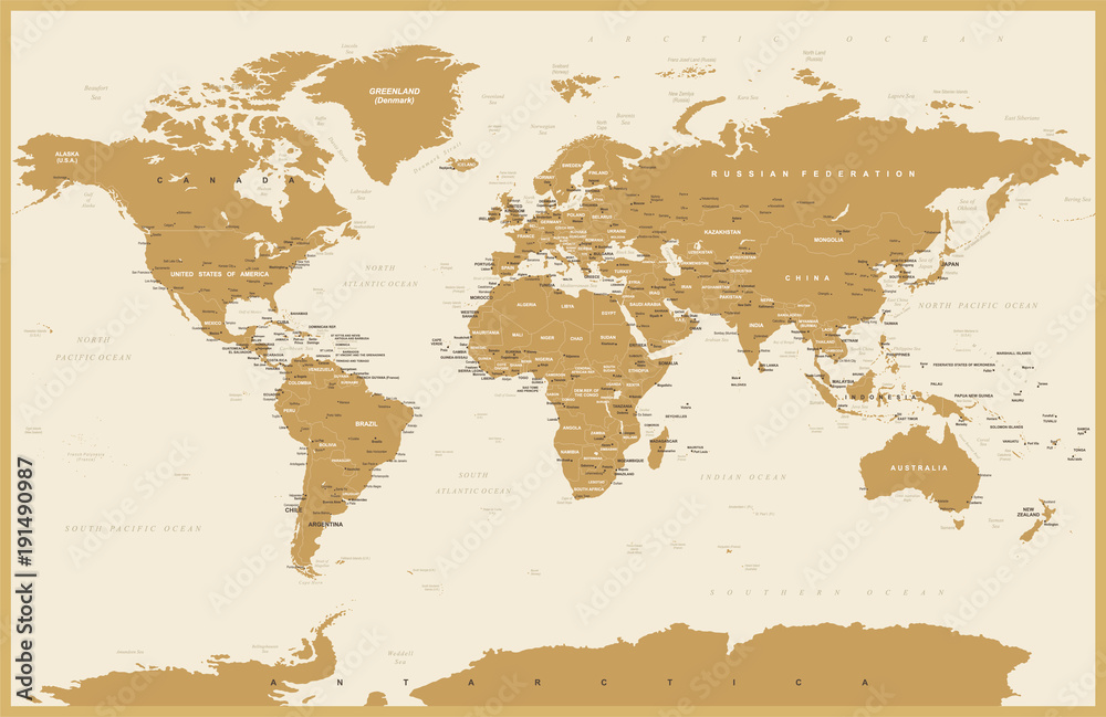Fototapeta Polityczny rocznik wektor mapa świata