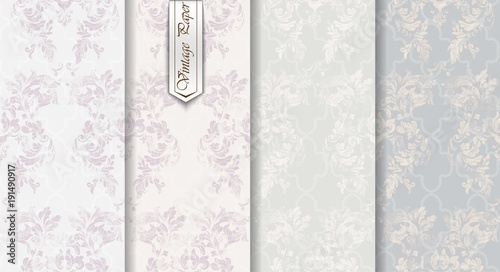 Baroque pattern complete color texture set Vector. Royal fabric decor illustration