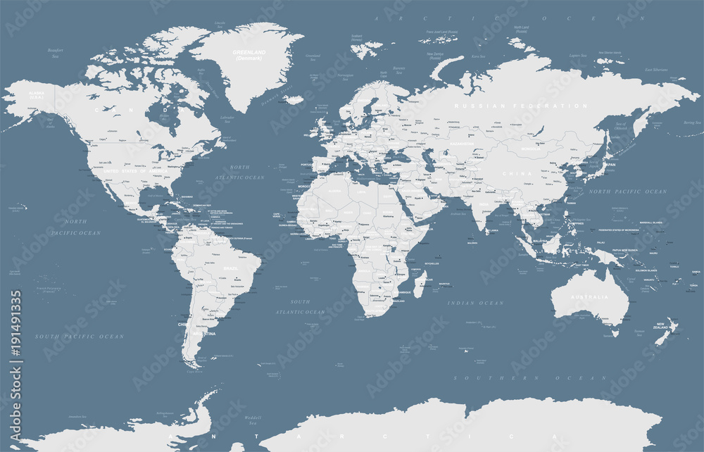 Fototapeta premium Polityczna mapa świata w skali szarości wektor
