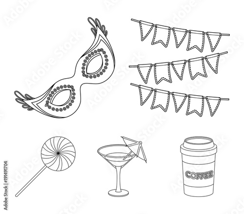 Garlands, cocktail and other accessories at the party.Party and partits set collection icons in outline style vector symbol stock illustration web. photo