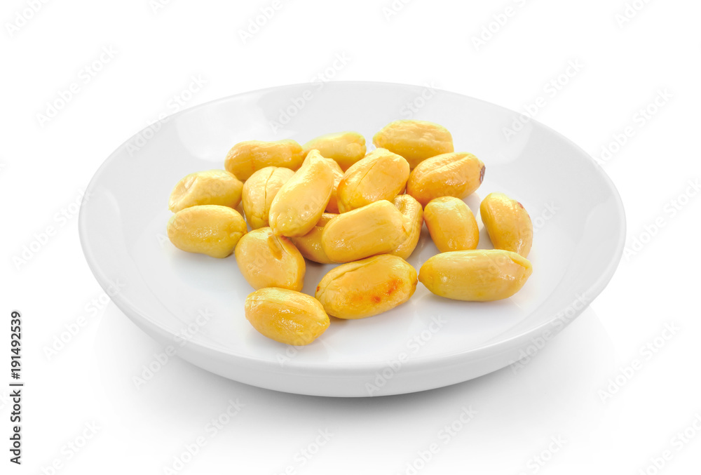 peanuts in plate on white background