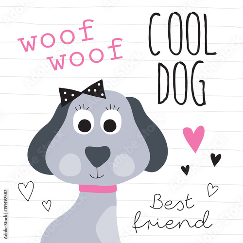 cute dog puppy girl animal vector illustration