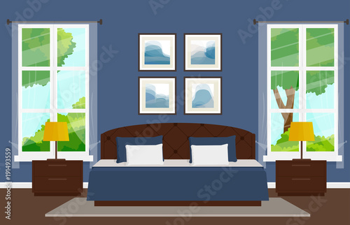 Bedroom interior. Vector illustration.