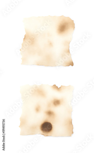 Burnt paper sheet isolated