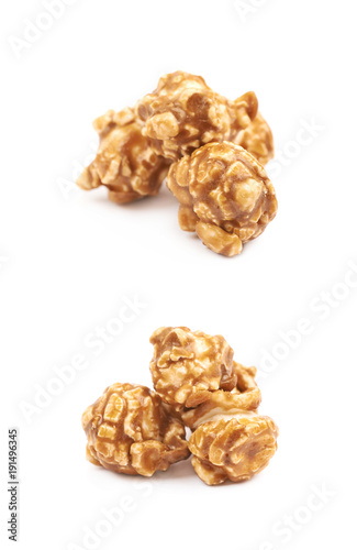 Caramel coated popcorn isolated