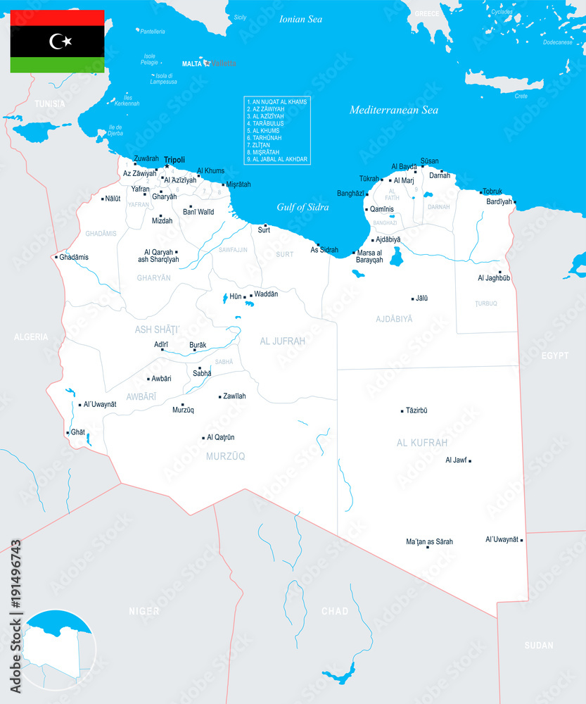 Fototapeta premium Libya Map - Detailed Vector Illustration