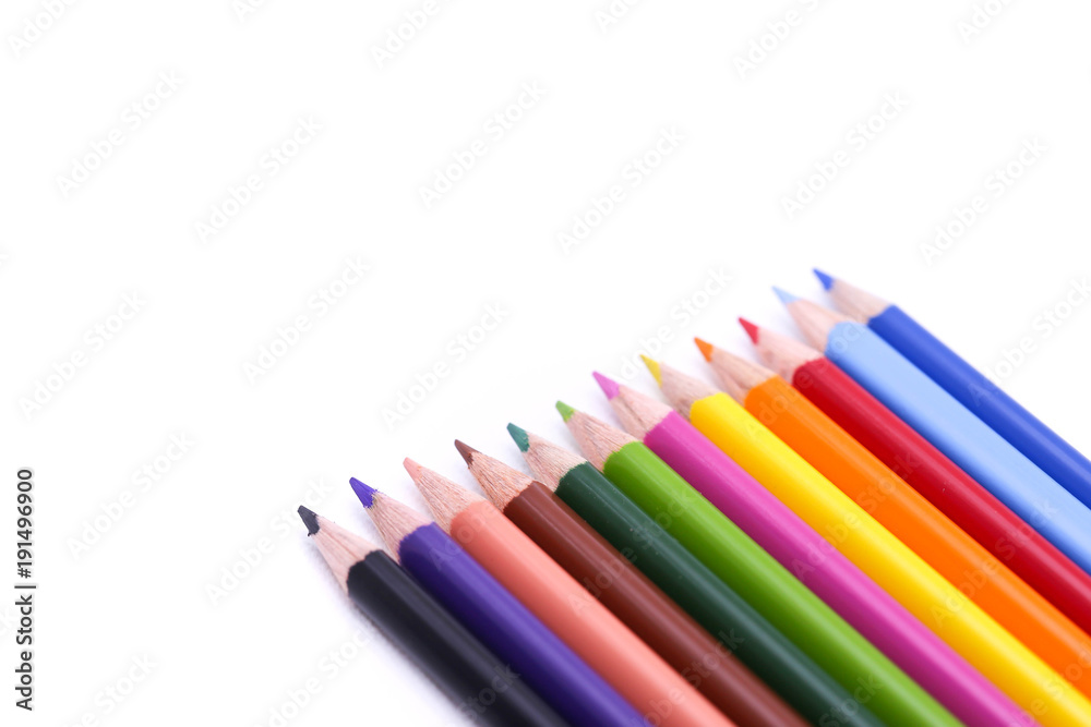 Close up Color pencils isolated on white background. Close up Color pencils isolated on white background.