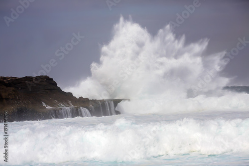 Waves in the turbulent sea  near Lembongan Island  Indonesia