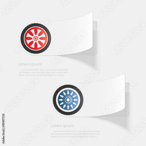 Car wheel. Flat sticker with shadow on white background