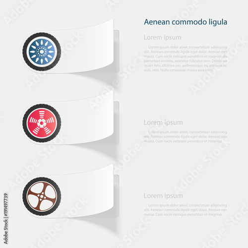 Car wheel. Flat sticker with shadow on white background