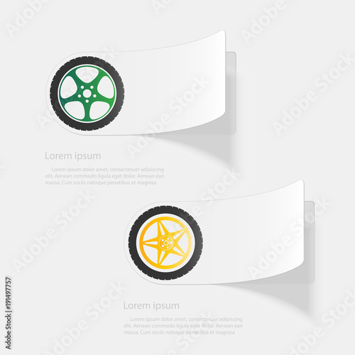 Car wheel. Flat sticker with shadow on white background