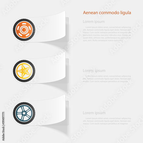 Car wheel. Flat sticker with shadow on white background