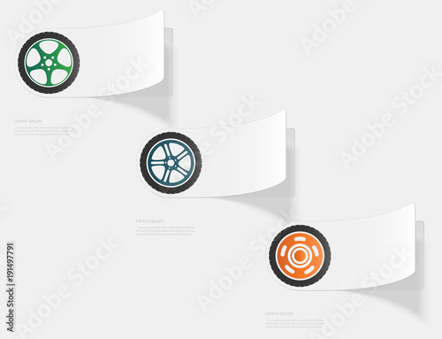 Car wheel. Flat sticker with shadow on white background