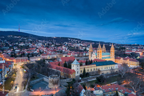 Pecs, Szekesegyhaz. Bird eye view