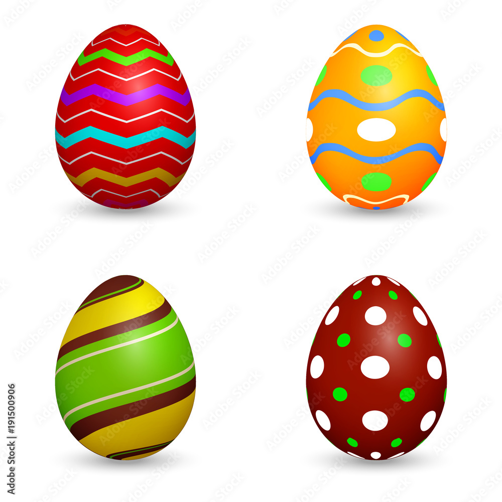 Vector set of realistic Easter eggs for your design. Isolated on white background.