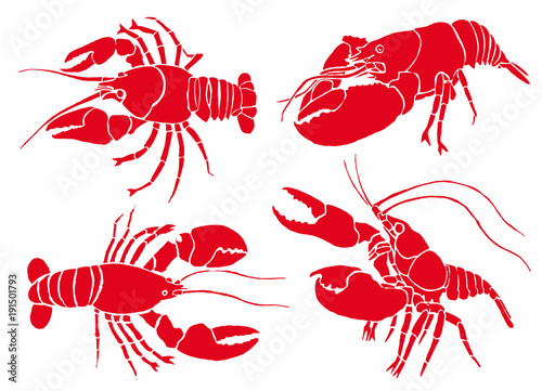 Graphical set of red crabs isolated on white background,vector sea-food illustration