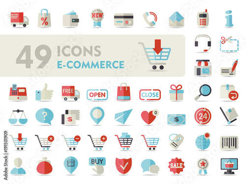 E-commerce set vector icons shopping and online