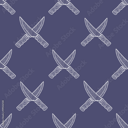 Hand Drawn Crossed Knives Seamless Pattern Background. Vector