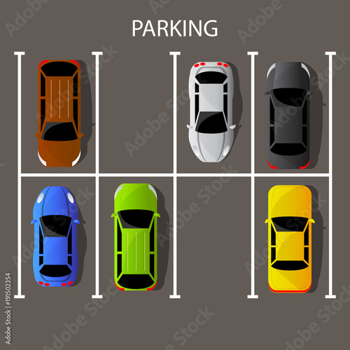 Top view cars on parking zone, vector illustration