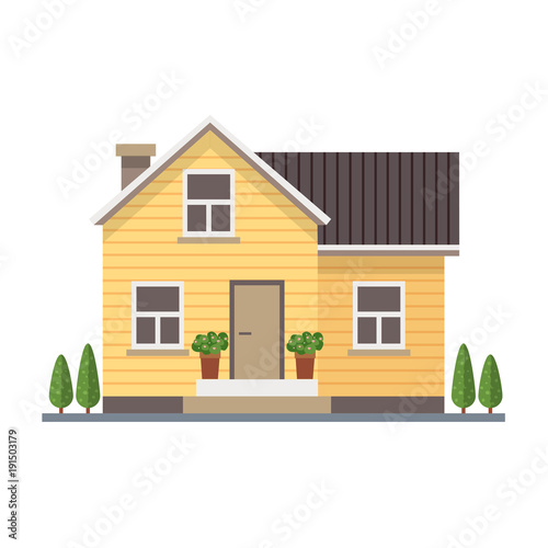 Urban architecture, residential family house in flat style - cute vector illustration