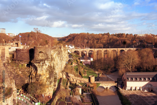 Alzette River and fortress remains in Luxembourg photo