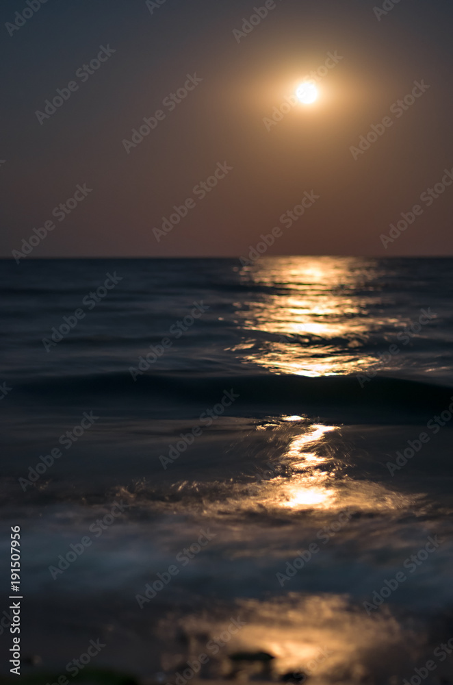 moon at night, moonlight on sea waves