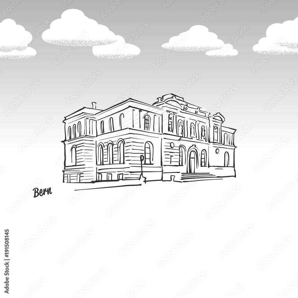 Fototapeta premium Bern, Switzerland famous landmark sketch