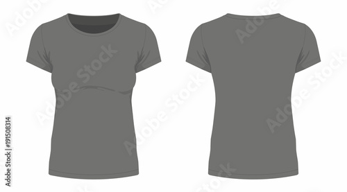  Front and back views of women's black t-shirt on white background