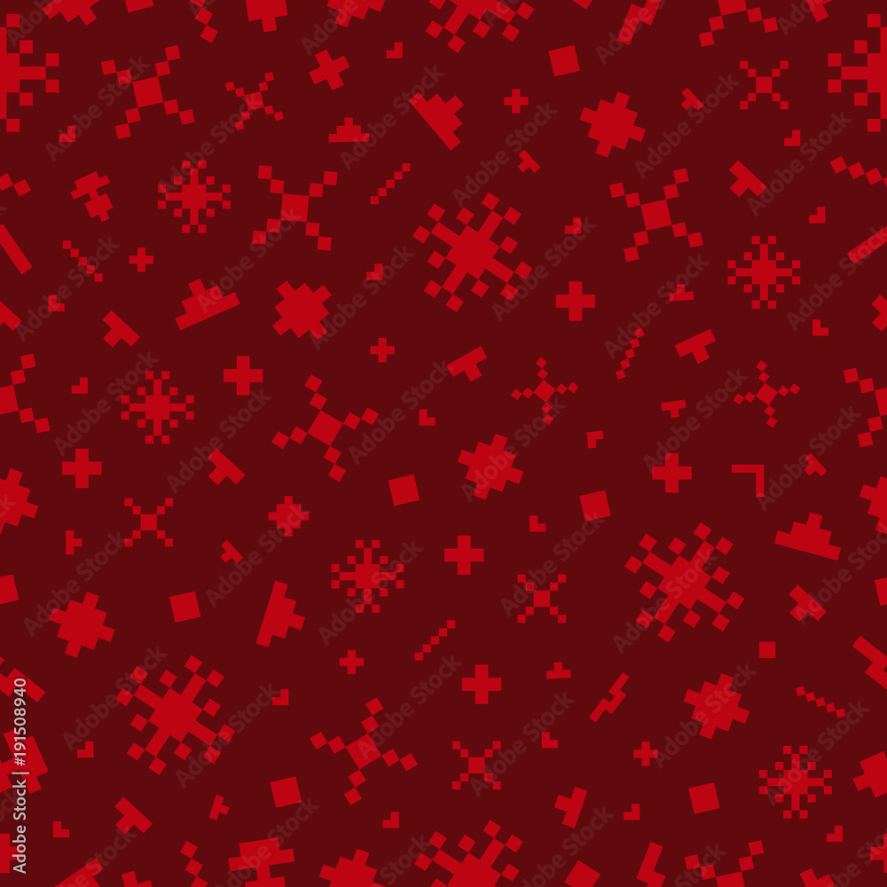 Vector illustration. Seamless pattern with red pixel elements Vector illustration. Seamless pattern with red pixel elements