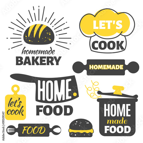 Retro cooking badges - homemade food emblems set