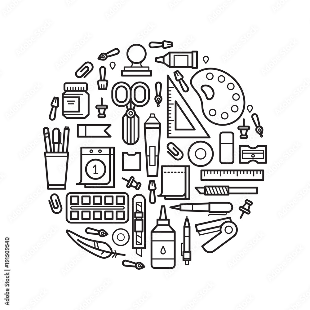 Office stationery linear icons isolated on wihite backgound Office stationery linear icons isolated on wihite backgound