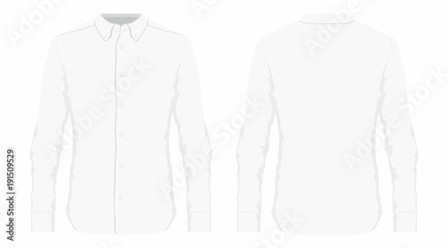 Men's white dress shirt. Front and back views on white background
