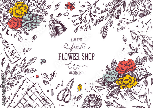 Flower shop. Linear graphic. Top