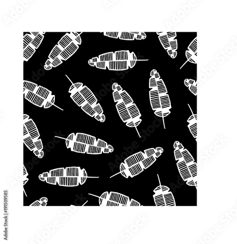 Banana leaves. White on black background. Vector seamless botanic pattern
