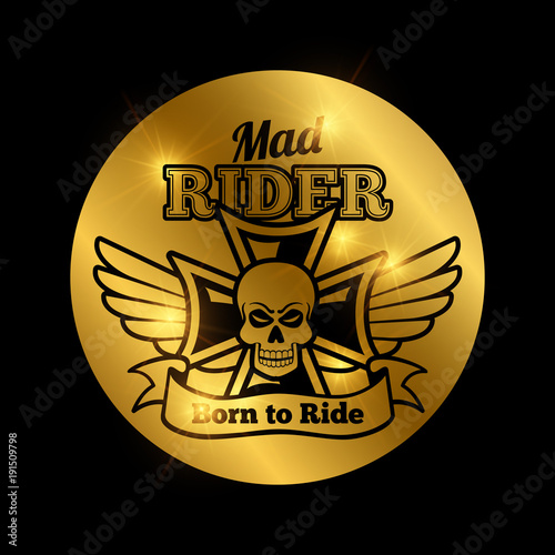 Skull motorbike rider emblem