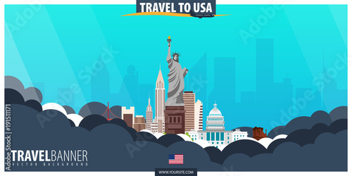 Travel to USA. Travel and Tourism poster. Vector flat illustration.
