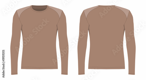 Men's brown long sleeve t-shirt. Front and back views on white background