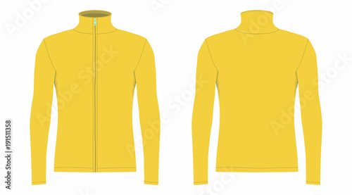  Men's yellow long sleeve t-shirt. Front and back views on white background