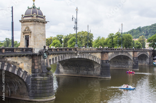 View of the bridge over the river Vltava in Prague. Czech Republic