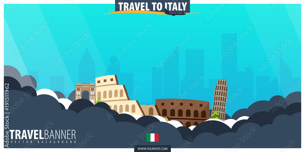Travel to Italy. Travel and Tourism poster. Vector flat illustration.