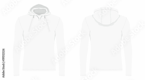 Men's white hoodie. Front and back views on white background