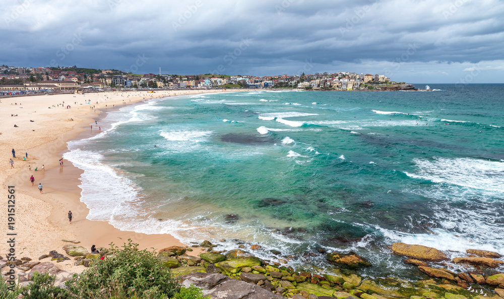 Beautiful view of Bondi Beach on a cloudy day, Sydney - Australia