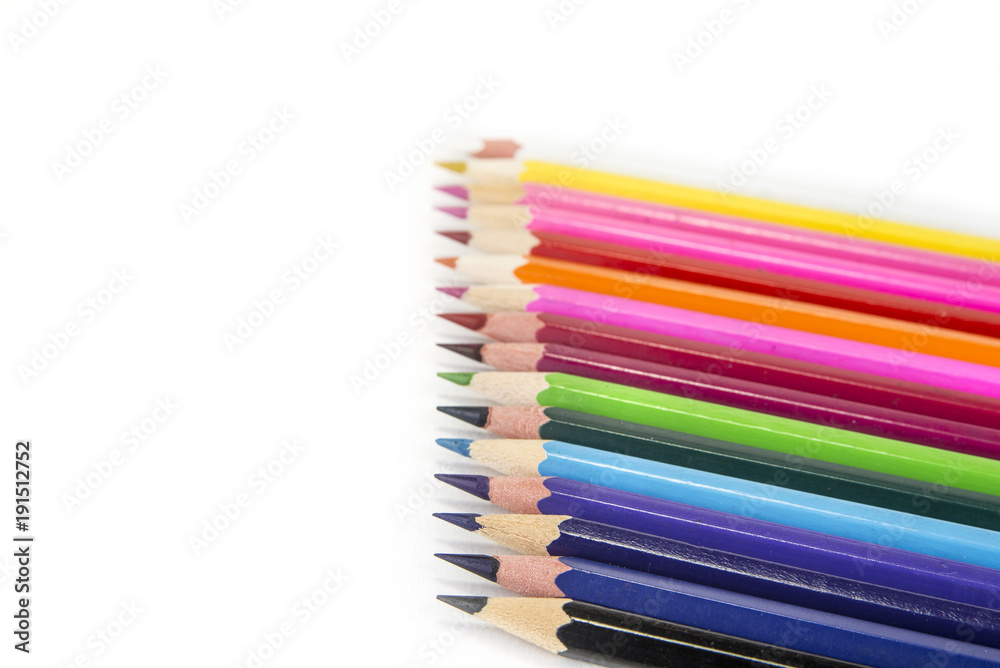 Sharpened colored pencils on the white background Sharpened colored pencils on the white background