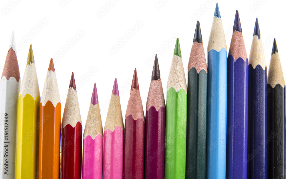 Sharpened colored pencils on the white background Sharpened colored pencils on the white background