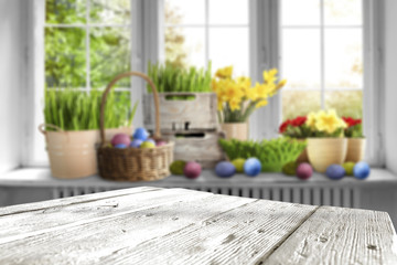 blurred window of easter time and desk space 
