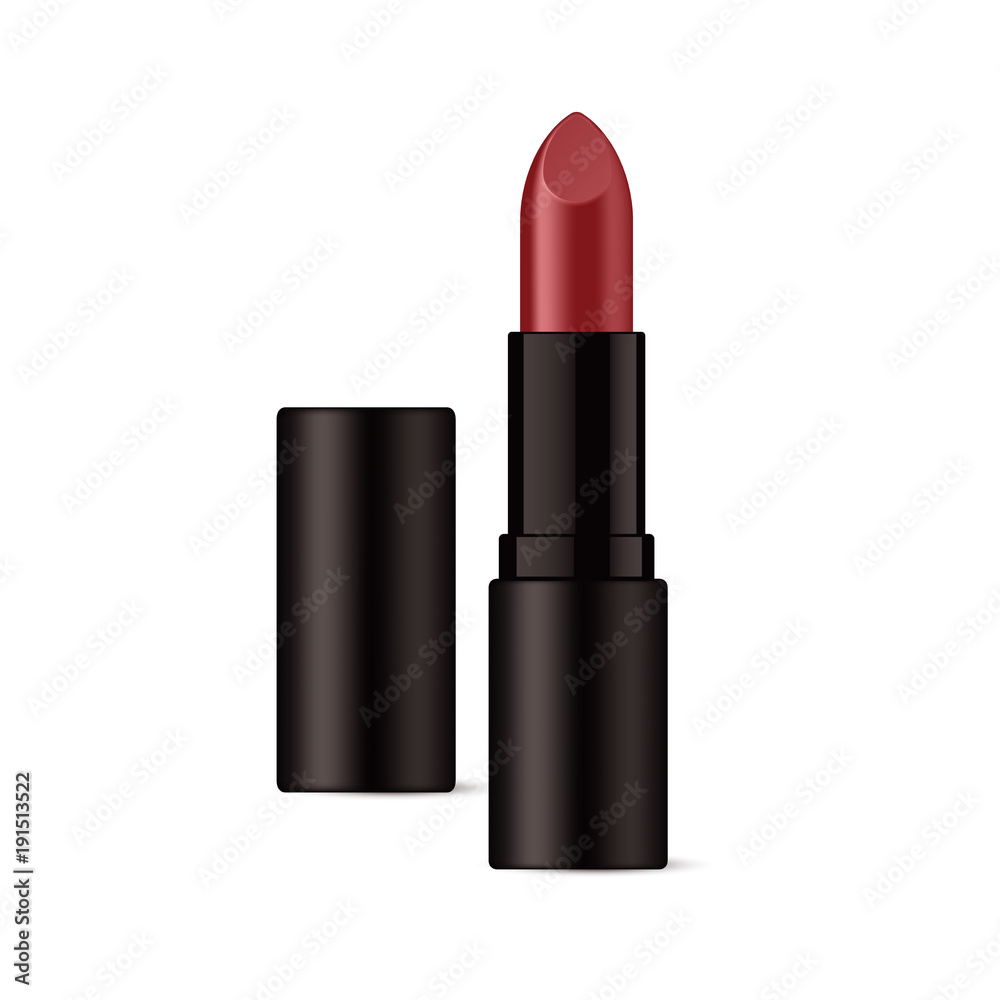 Realistic lipstick in glossy black packaging. Isolated on white background. Vector illustration. Realistic lipstick in glossy black packaging. Isolated on white background. Vector illustration.