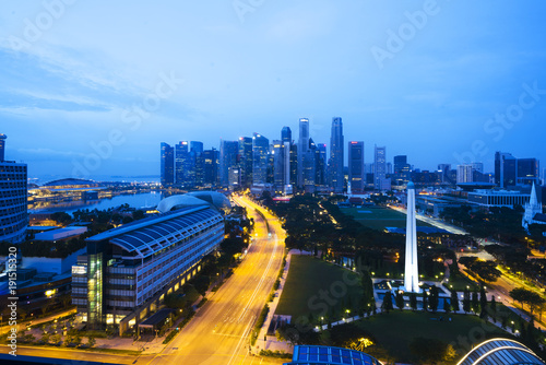 Aeial view of Singapores modem office buildings, condominium, living place in city downtown with landmark