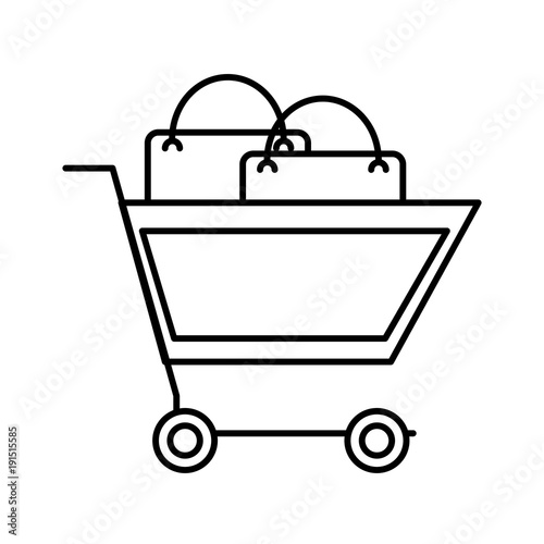 line shopping car with market buy bag