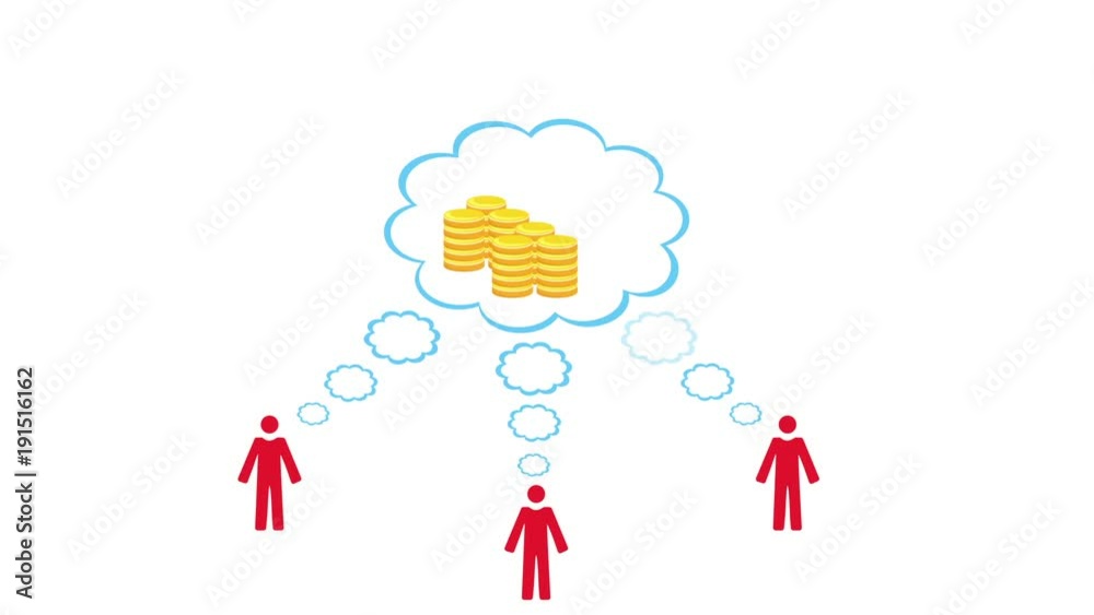 Animation video of a thought bubble and people contributing money Animation video of a thought bubble and people contributing money