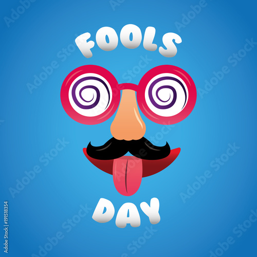 fools day cheerful mask glasses mustache nose tongue out vector illustration